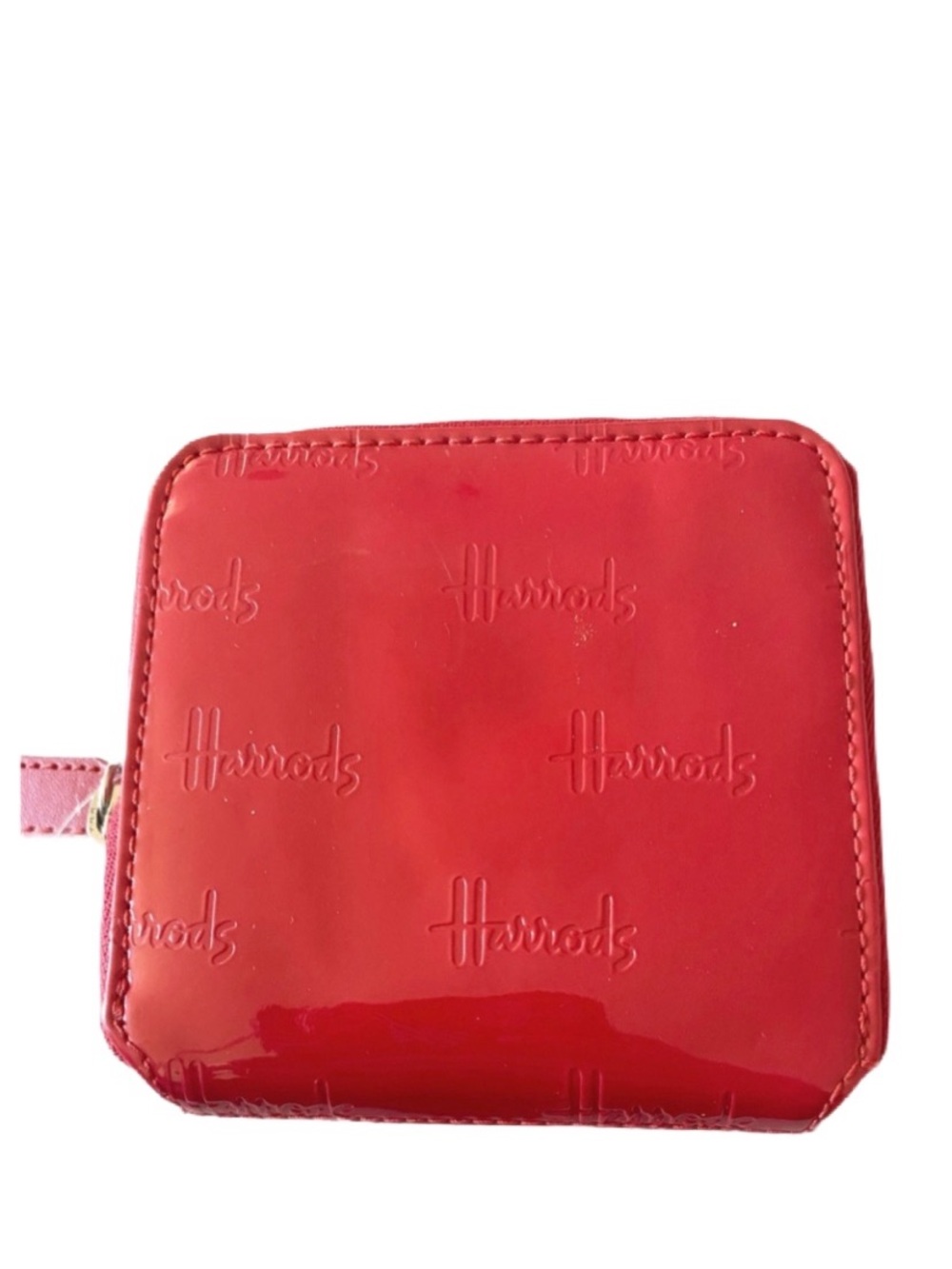 Harrods Glossy Red Patent Zip Wallet NWOT